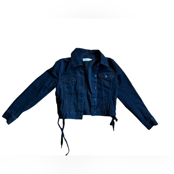 & Other Stories Black Crop Denim Jacket Tie Waist Size 6 - Picture 8 of 13